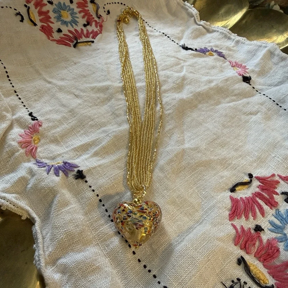 Confetti Glass‎ Murano Heart Pendant And Necklace